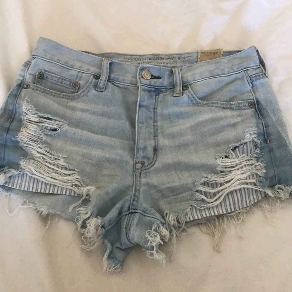 Distressed denim shorts